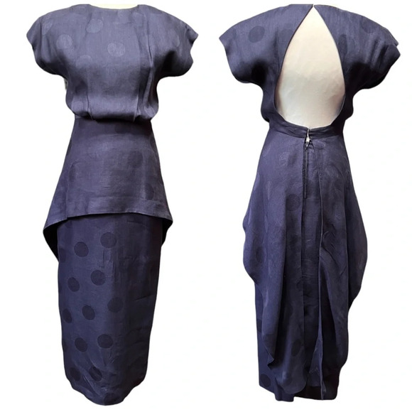 Dora Dresses & Skirts - DORA Vintage Linen Open-Back Peplum Dress